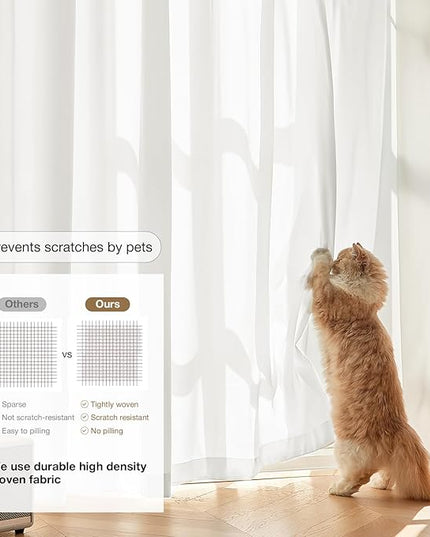 Anmao Non-See-Through Off White Privacy Semi Sheer Curtains for Living Room 45 Inch Length 2 Panels Set, Light Filtering That Let Light in Rod Pocket Window Drapes for Bedroom, 52W x 45L, Ivory White