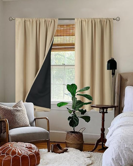 BGment Blackout Curtains for Bedroom 54 Inch Length, Thermal Insulated Bedroom Curtains Rod Pocket Privcy Drapes Room Darkening Soundproof Curtains, Each Window Curtains 2 Panels, 42 Inch Wide, Beige