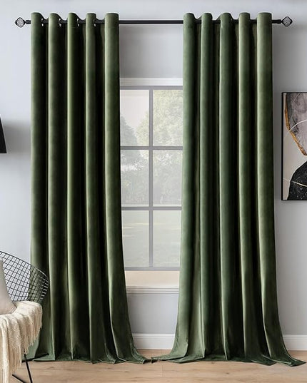 MIULEE Velvet Curtains Olive Green Elegant Grommet Thermal Insulated Soundproof Room Darkening Curtain/Drapes for Classical Living Room Bedroom Decor 72 x 84 Inch Set of 2