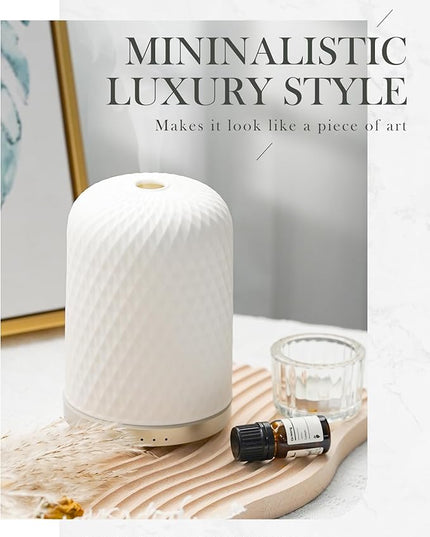 Essential Oil Diffuser,110ML Diffusers for Essential Oils Large Room, Ceramic Diffusers Decorative Ultrasonic Defuzzer, Ideal for Aesthetic Home,Dorm Décor, Yoga,White