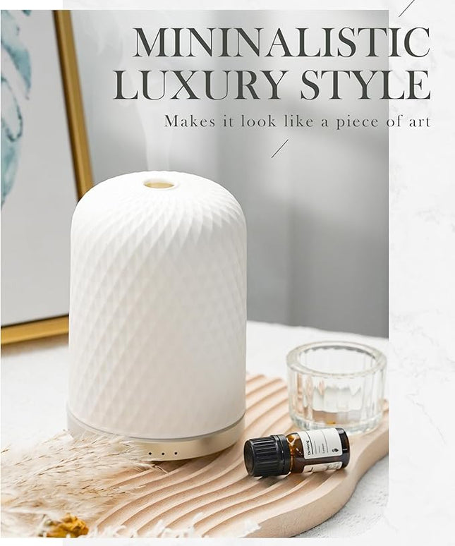 Essential Oil Diffuser,110ML Diffusers for Essential Oils Large Room, Ceramic Diffusers Decorative Ultrasonic Defuzzer, Ideal for Aesthetic Home,Dorm Décor, Yoga,White