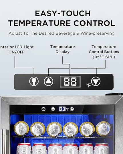 Mini Fridge 130 Can Beverage Refrigerator Cooler, 3.2 Cu.Ft Drink Fridge forSoda Wine Beer, Digital Temperature Control Cooler for Home, Dorm, Bar