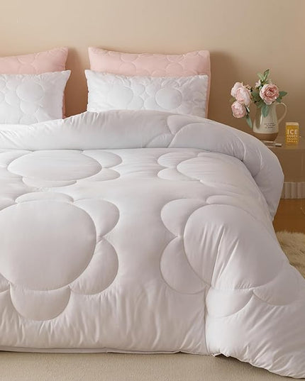 CLOTHKNOW White Comforter Set Twin/Twin XL Daisy Puff Bedding Comforter Sets Soft Boho Comforter White Comforters with 2 x Pillow Cases