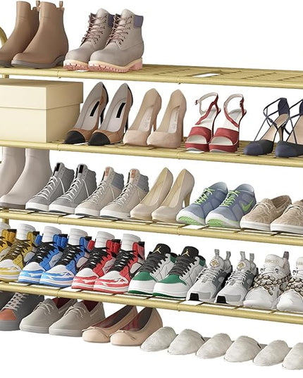 LINZINAR Shoe Rack 4 Tier Storage Organizer for Closet Entryway Metal Gold