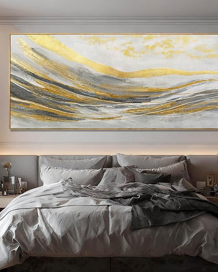 Artexist Abstract Wall Decor White and Gold Line Canvas Art Pictures Vintage Wall Art 32"x70" Large Artwork for Living Room Office Art