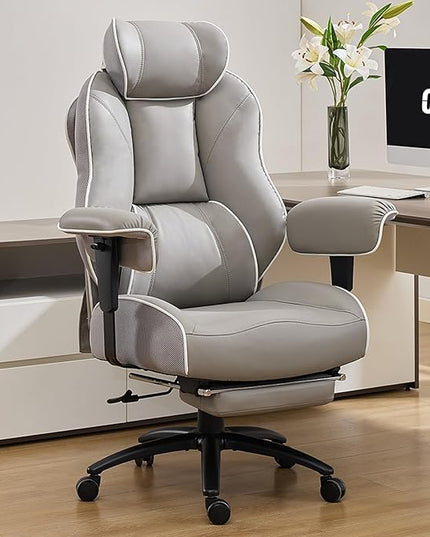 DJ·Wang Big and Tall Office Chair with Foot Rest (PU Gray)