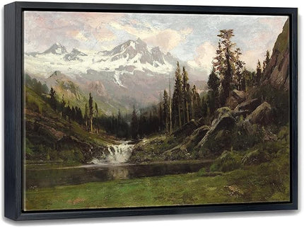 Aubeeba Framed Mountain Wall Art Landscape Painting Home Decor,Vintage Forest Wall Art Canvas Prints Scenery Decor for Living Room Office 12x16 inches