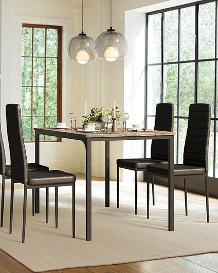 Gizoon Dining Table Set for 4, Kitchen Table Chairs Set of 4, 5 Piece Kitchen Table Set with 4 Upholstered PU Leather Chairs for Dining Room, Living Room, Apartment, Small Space, Grey