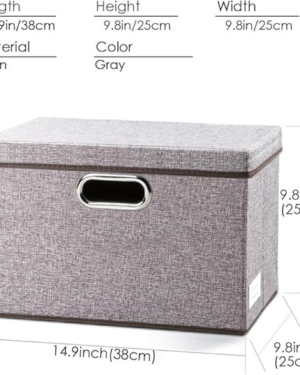 PRANDOM Collapsible Storage Containers with Lids [5-Pack] Linen Fabric Foldable Storage Bins Boxes Organizer Baskets Cube with Cover for Home Bedroom Closet Office Nursery (14.9x9.8x9.8)