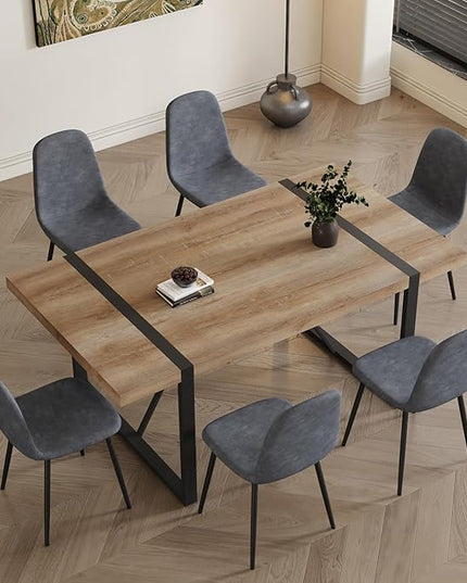 Dining Table Set for 6，Dinner Table Set for 6，71'' Kitchen Table and Suede Nap Fabic Chairs Set of 6，6 Chair Dining Table Set for Kitchen Dining Room