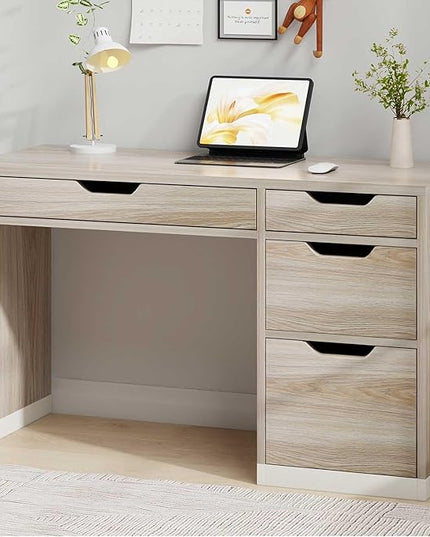 48 Inch Small Desk with Drawers, Computer Desk with Storage File Cabinet for Bedroom, Office Desk with Storage for Small Space, Walnut