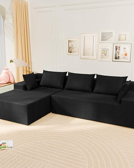 LEVELEVE 107" Cloud Sectional Couch with Deep Seat，Modern Modular Sofa with L-Shape Chaise，No Assembly Required, Upholstered Couches for Living Room Bedroom(Black,Left Facing Chaise)