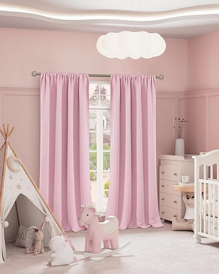 BGment Extra Long Living Room Blackout Curtains 95 Inch Length, Thermal Insulated Room Darkening Soundproof Kids Full Room Darkening Girls Baby Curtains for Bedroom, Each Panel 52 Inch Wide, Pink