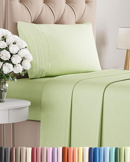 Twin Size 3 Piece Sheet Set - Comfy Breathable & Cooling Bed Sheets Set - Hotel Luxury Bedding for Women, Men, Kids, Teens, Boys & Girls - Deep Pockets and Wrinkle Free - Oeko-Tex - Light Sage Green