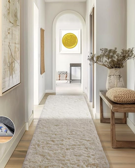 Ophanie 2x8 Runner Rug for Hallway, Upgrade Non-Slip Fluffy Soft Bedside Rugs, Bedroom Living Room Ivory Shaggy Carpet for Kids Girls Boys Dorm Nursery Home Decor Aesthetic