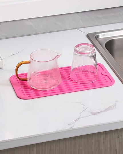 Silicone Dish Drying Mat for Multiple Usage,Easy clean,Eco-friendly,Heat-resistant Silicone Mat for Kitchen Counter or Sink,Refrigerator or Drawer Liner Rose S 12 inches x 6 inches