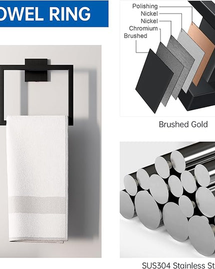 10-Piece Bathroom Hardware Accessories Set, 23.6 Inch SUS304 Stainless Steel Towel Bar Set, Wall Mounted Bathroom Towel Holders, Towel Hooks with Toilet Paper Holder