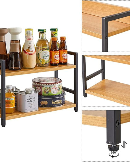 IBUYKE 2-Tier Spice Rack Industrial Counter Shelf Desktop Storage Organizer Standing Seasoning Rack for Countertop Kitchen Office Living Room Desktop Nature,UTLJ002N