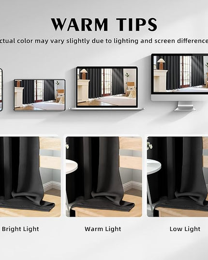 Room Darkening Curtains 54 Inch Length for Bedroom Living Room, Insulated Thermal Grommet Curtain Drapes, Blackout(60-90%,Not 100%) Window Treatment Decor, 2 Panels, 52x54, Black