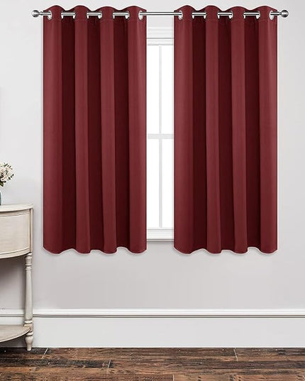 Joydeco Blackout Curtains 63 Inch Length 2 Panels Set, Thermal Insulated Long Curtains 2 Burg, Room Darkening Grommet Drapes for Bedroom Living Room Windows (W42 x L63 Inch, Burgundy Red)