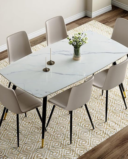 Dining Room Table Set for 6, Dining Table Set for 6 with Chairs, Sintered Stone Dining Set for 6, Easy to Assemble