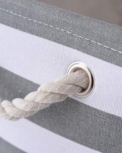 TheWarmHome Storage Basket Fabric Basket with Handles Dog Toy Basket Cloth Storage Bin Shelf Basket Decorative Storage Basket Shoe Basket Gift Basket(Grey&White Stripes-1 Pack,15.7L×11.8W×8.3H)