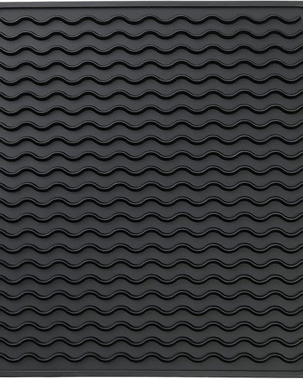 Silicone Dish Drying Mat for Multiple Usage,Easy clean,Eco-friendly,Heat-resistant Silicone Mat for Kitchen Counter or Sink,Refrigerator or Drawer liner Black M 12 inches x 12 inches