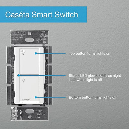 Lutron Caseta Original Smart Light Switch (Lutron Smart Hub Required), for Home, LED, and Fans, 6 Amp, Single-Pole/3-Way, Neutral Required, PD-6ANS-LA-2-Pack, Light Almond, 2 Pack