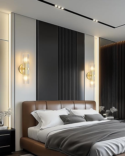 Modern Gold Wall Sconces Set of Two Bedroom Crystal Wall Sconces Indoor Sconces Wall Lighting Living Room Sconces with K9 Crystal Lampshade for Bathroom Hallway Entryway Stairway