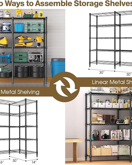 Himimi Storage Shelves-5 Tier Heavy Duty Wire Shelving Unit with Leveling Feet, 1500LBS Adjustable Metal Shelves Organizer for Kitchen Garage Pantry Laundry, 60" W*14" D*72" H, Black
