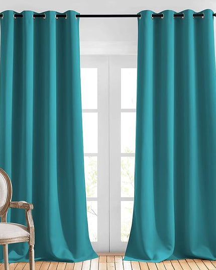 NICETOWN Bedroom Room Darkening Curtains - Grommet Top Thermal Insulated Solid Energy Saving Sound Reducing Drapes for Living Room/Bedroom, Peacock Teal, 2 Panels, W52 x L95