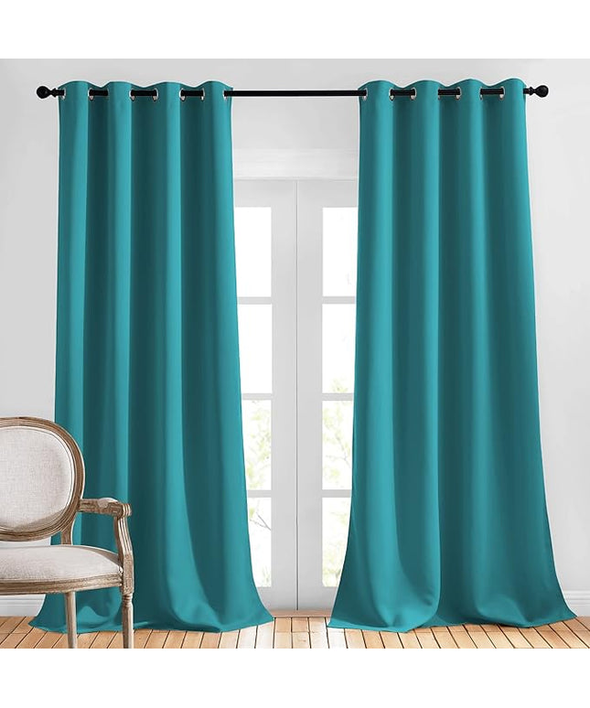 NICETOWN Peacock Teal Curtains for Home Office, Grommet Thermal Curtains Blackout Light Blocking Room Darkening Window Treatments for Bedroom/Living Room, 2 Panels, W52 x L90