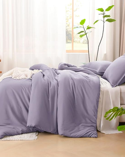 Litanika Grayish Lavender Purple Comforter Set Full Size, 3 Pieces Lightweight Solid Bedding Comforter Set, All Season Fluffy Bed Set (79x90In Comforter & 2 Pillowcases)