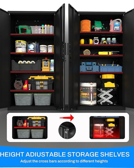 Metal Garage Storage Cabinet with Lock, 71" Tall Steel Storage Locker with 4 Adjustable Shelves, Heavy Duty Metal Cabinet for Garage, Office, Home, 31.5”W × 16.5”D, Black