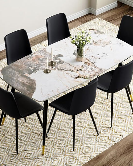 7 Piece Modern Dining Set, 62'' Sintered Stone Dinner Table for 6, 6 Chairs, Easy to Assemble