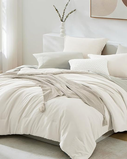 WRENSONGE King Comforter Set, 7 Pieces White Soft Bed in a Bag King with Fitted Sheet, Flat Sheet, 2 Pillow Shams, and 2 Pillowcases- Warm Bedding Set for All Season