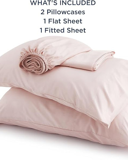 Bedsure Queen Sheet Set, Rayon Derived from Bamboo, Cooling Sheets, Breathable & Soft, Deep Pocket Up to 16 Inches, Hotel Luxury Silky Bedding for Hot Sleepers, Pink