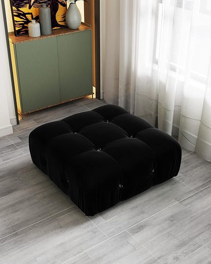 JACH Modern Ottomans Module for Living Room, Minimalist Comfy Breathable Ottoman, Velvet Ottoman for Living Room Apartment (Black)