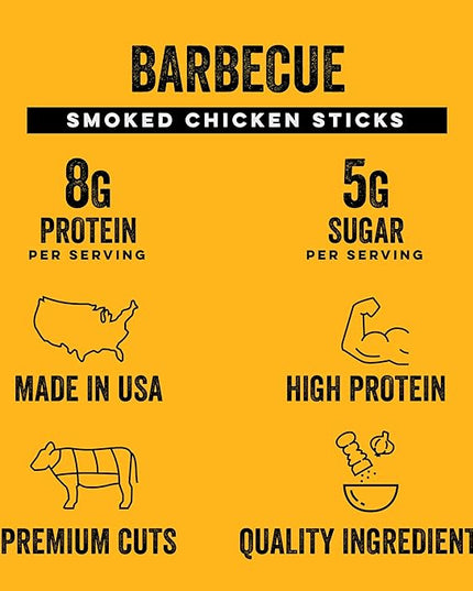 Chef’s Cut Real Chicken Snack Sticks | High Protein Meat Snack Sticks with 8g Protein & 70 Calories, Gluten Free, Keto-Friendly | Barbecue Flavor | 1 oz Stick (12-Count Bag), Individually Wrapped