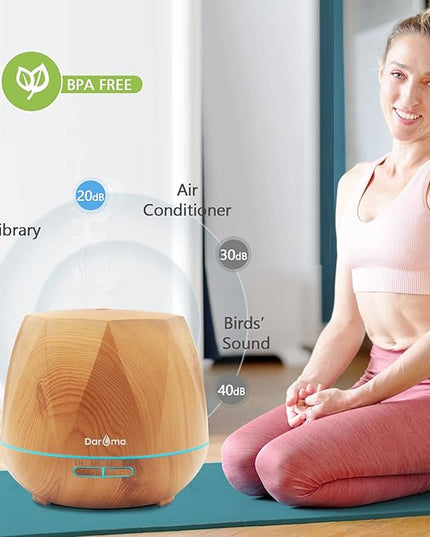 550ml Essential Oil Diffuser, DAROMA Upgraded Remote Control 6 in 1 Aromatherapy Ultrasonic Cool Mist Humidifier, 7 Color Changing Mood Lights & Waterless Auto-Off for Home Office Gift, Light Wood