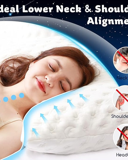 Cooling Side Sleeper Pillow for Neck and Shoulder Pain, Luxury Shredded Memory Foam Curved Bed Pillows for Sleeping Set of 2- Adjustable King Size- Washable Cover Crescent White