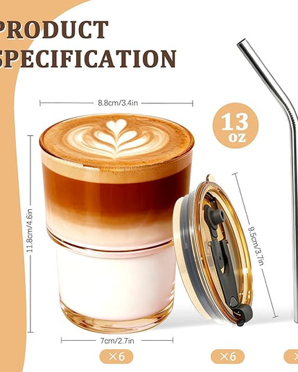 6 Packs Glass Tumbler with Lid and Straw Ice Coffee Cup Bridesmaids Proposal Gifts for Wedding Day Sets Thank You Stuffers Box Fillers Party Accessories Essentials Guest Favors Bulk