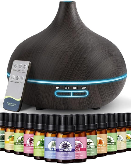 SACATR 550ml Oil Diffuser with 15x10mL Essential Oils, Ultrasonic Technology, Remote Control for Home Office