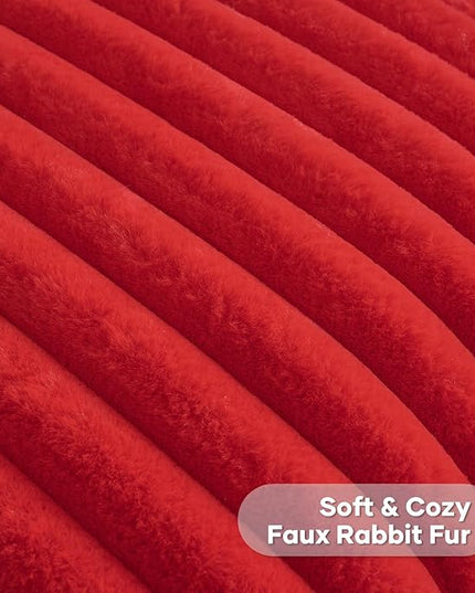 FUTEI Christmas Red Throw Pillow Covers Set of 2, 26x26 Inch Striped Texture Euro Pillow Shams with Soft Faux Rabbit Fur Front & Velvet Back, Modern Decorative Couch Pillows for Living Room