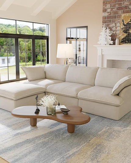 JACH L Shape Modular Couches, Deep Couch Sectional Couch with Chaise Ottoman, Modern Comfy Cloud Sectional Sofas, Cushion Covers Removable, Two Corners and A Middle Sofa for Living Room (Beige)