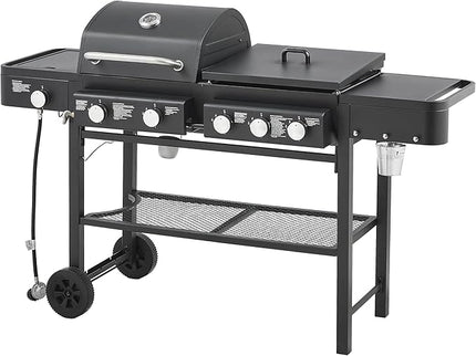 All-in-One Propane Gas Grill & Griddle Combo, 56,000 BTU 5-Burner BBQ Grill with Side Burner, 745 Sq.In Cooking Area, Heavy-Duty Outdoor Grill for Backyard & Patio