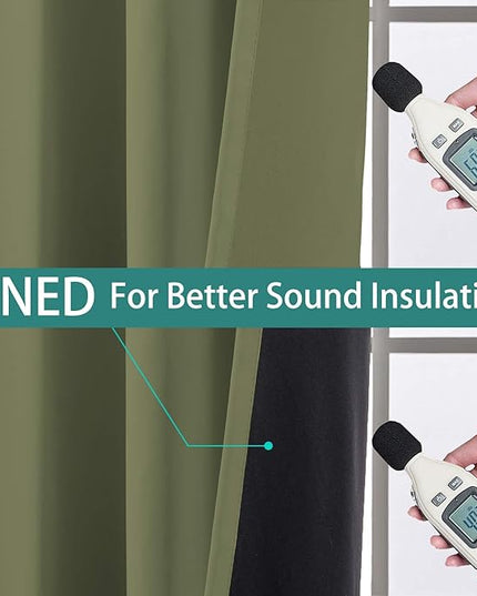 Yakamok 100% Blackout Thermal Insulated Sliding Door Curtains, Noise Reducing Barrier Curtains for Sliding Glass Doors, Full Light Blocking Room Divider Darpes, Sage, W100 x L96, 1 Panel