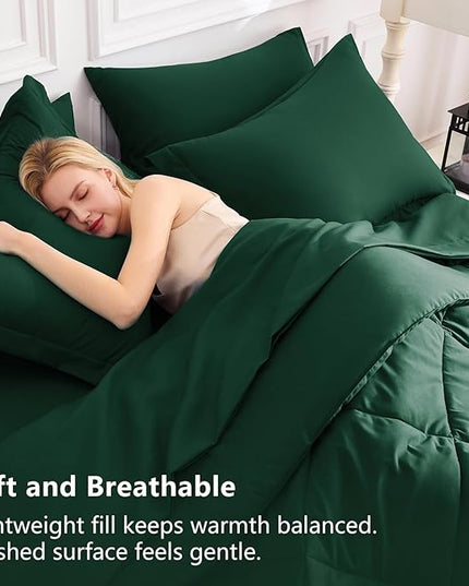 CozyLux California King Comforter Set Emerald Green - Cal King Bed in a Bag 7 Pieces, Luxury Soft Bed Set for All Seasons, Bedding Set with Down Alternative Comforter, Sheets, Pillowcases & Shams