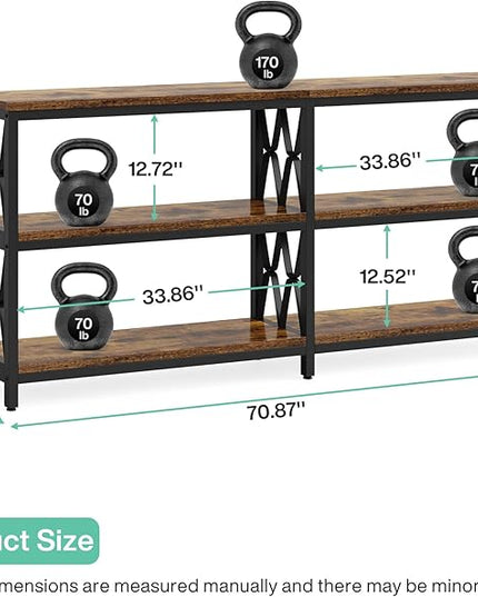 LITTLE TREE Console Table with Storage Shelves, 70.9" Industrial 3-Tier Sofa Table for Living Room, Long Foyer Table Entryway Table for Hallway, Front Door, Entrance, Rustic Brown & Black