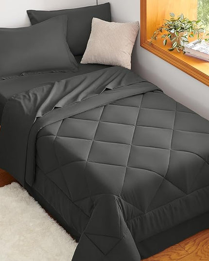 CozyLux Twin Comforter Set with Sheets Dark Grey - 5 Pieces Bed in a Bag Twin, All Season Bed Set for Girls and Boys, Bedding Set with Down Alternative Comforter, Sheets, Pillowcase & Sham